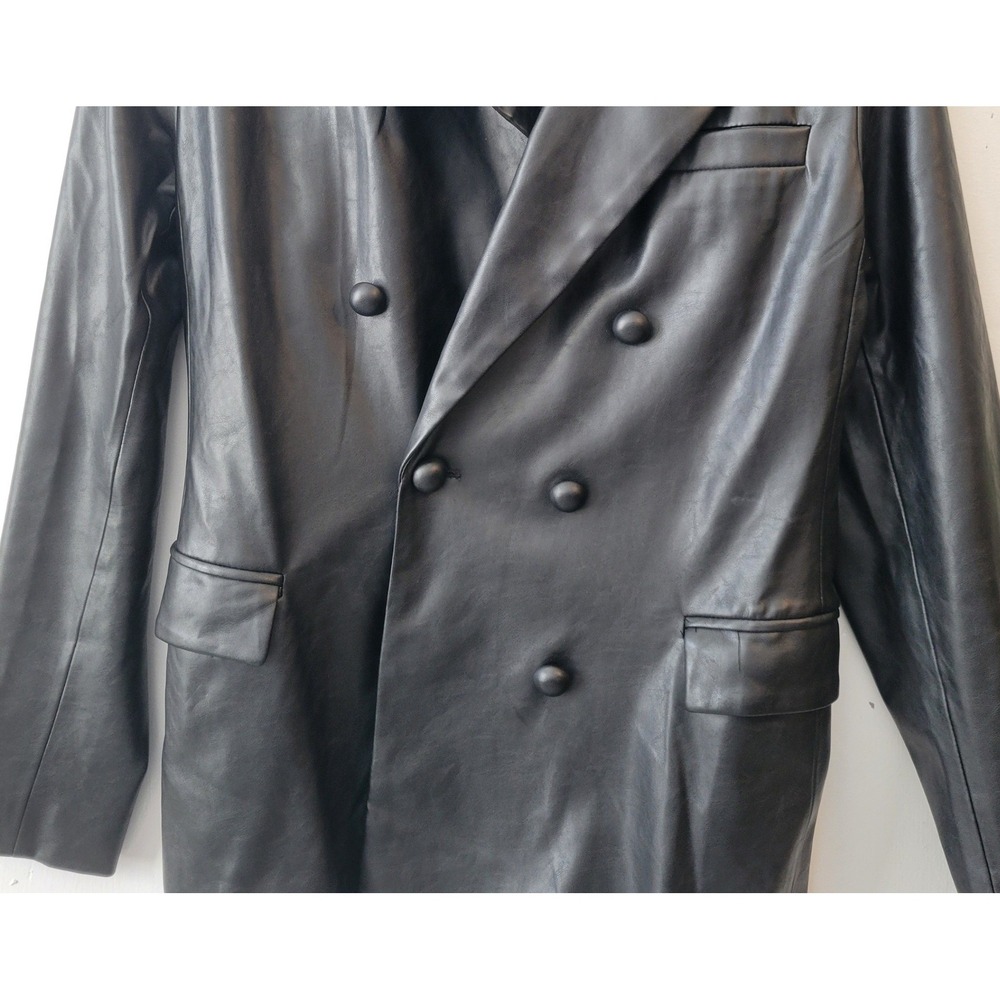 BLANKNYC Black Faux Leather Double Breasted Blazer Jacket Sz L Pockets Business - Picture 12 of 16